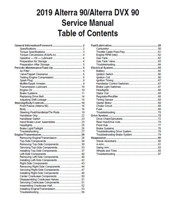 Textron Arctic Cat 2019 Alterra 90 Service Manual - Image 4