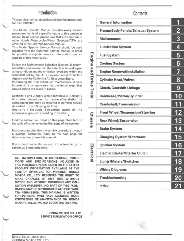 Honda 1995 CBR900RR Service Manual - Image 4