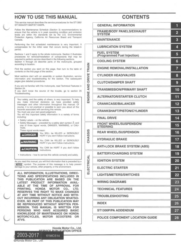 Honda 2016 ST1300 Service Manual - Image 4