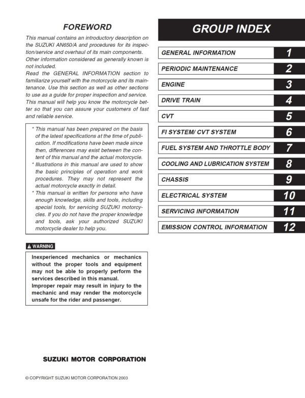 Suzuki 2006 Burgman 650 AN650 Service Manual - Image 4
